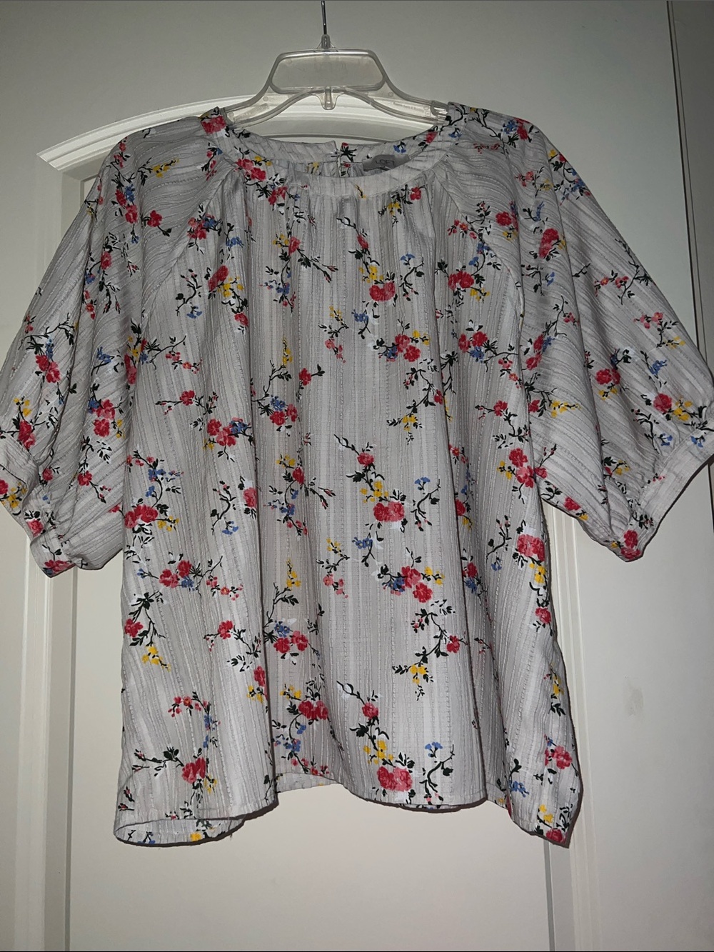 LOFT White Floral Short Sleeve Peasant Blouse